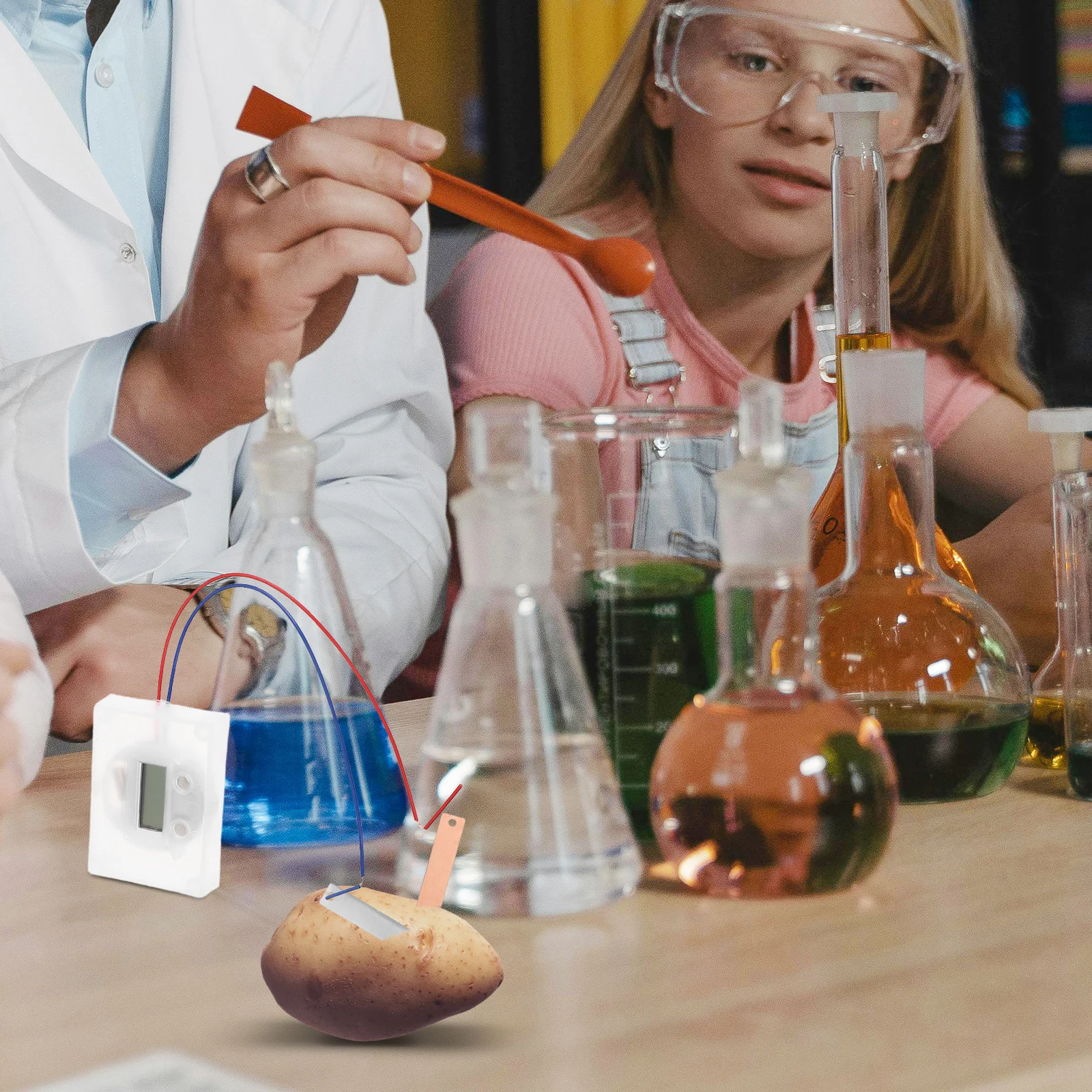 2 conjuntos de kit de experimento científico de frutas, relógio de batata diy, projeto educacional de ciências para estudantes, fornecimento de ensino