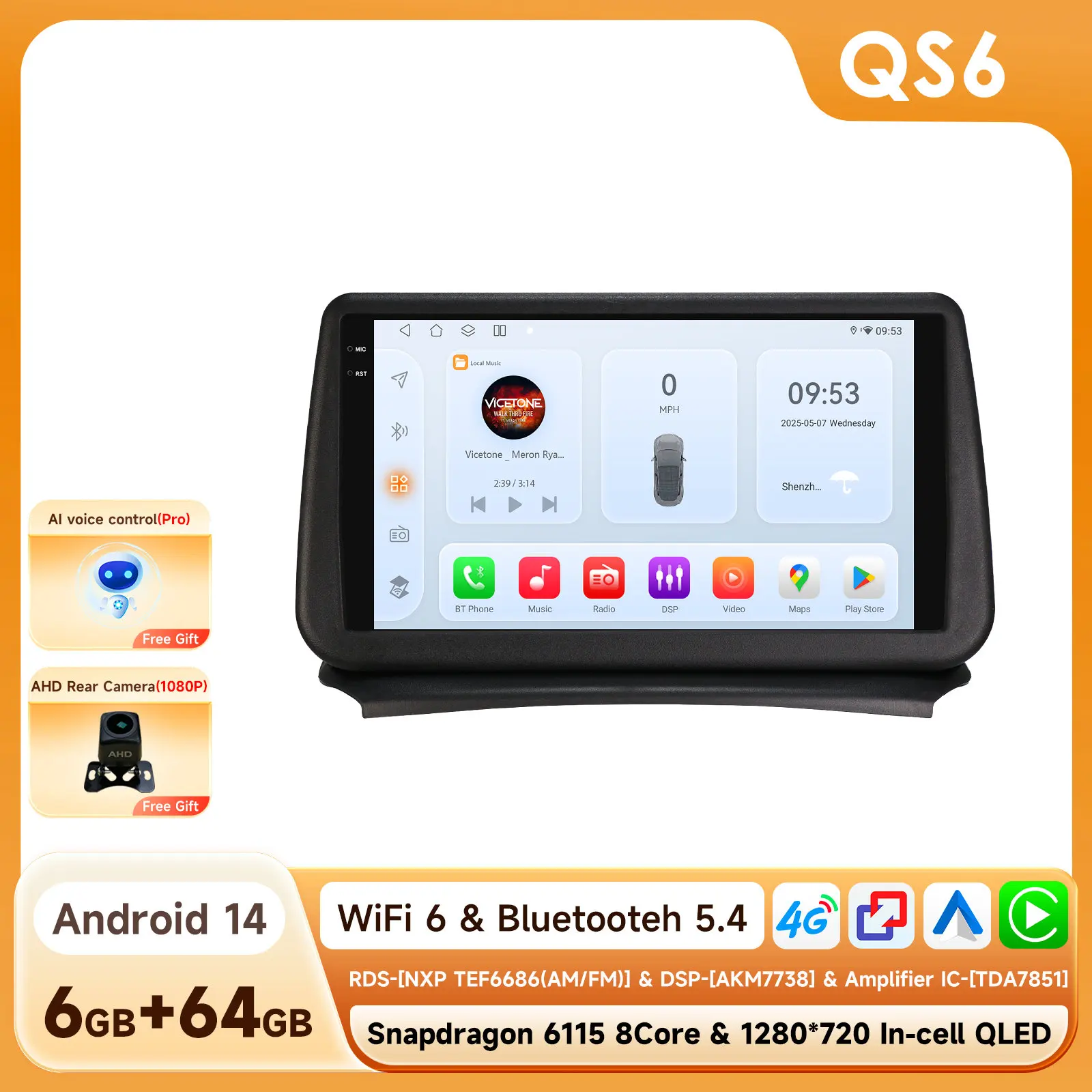 Hizpo 8-Core 2-DIN AI Android 14 autoradio voor Opel Zafira C 2010-2016, multimediasysteem met GPS, 4G, Carplay en 360° camera, aangedreven door Snapdragon 6115