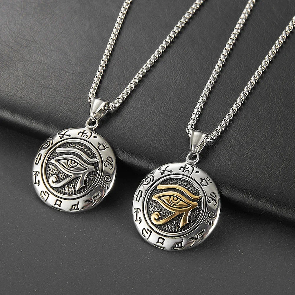 SION L-Collier pendentif œil d'horus en acier inoxydable pour homme, amulette de pharaon égyptien vintage, prairie, Égypte, bijoux runiques