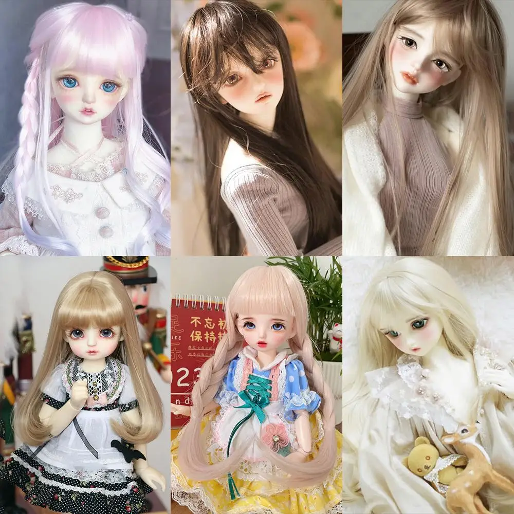 Kids Gift BJD/SD 1/6 Lolita Doll Wig Dark Brown Light Golden Doll Wig Accessories DIY Toys Long Curly Wig with Bangs