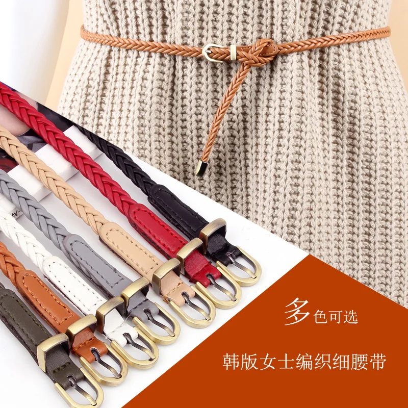 

Weaving Non Perforated Needle Buckle Retro Casual Thin Belt Waist Rope Decorative Dress Shirt Small Belt