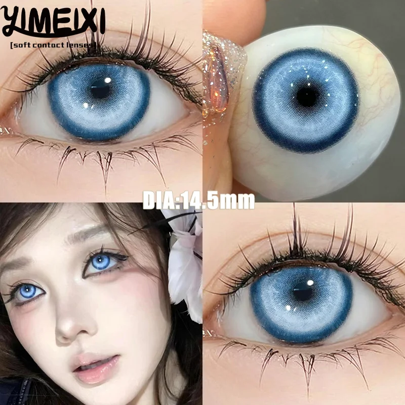 YIMEIXI 2Piece Color Contact Lenses Blue Pink Purple Beautiful Pupil Halloween Cosplay Soft Lenses Diopters Myopia Degree 0~-8.0