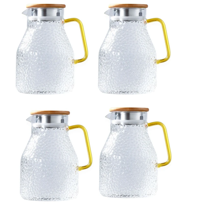 

4X Water Pitcher Glass Water Pot 2000Ml Heat Resistant Water Jug And Glass Set Square Kettle Boiling For Tea Home