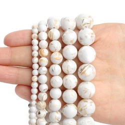 Wholesale AA White Natural Shell Howlite Turquoise Bead Trochus Round Smooth Loose Beads For Jewelry Making Diy Bracelets 15''