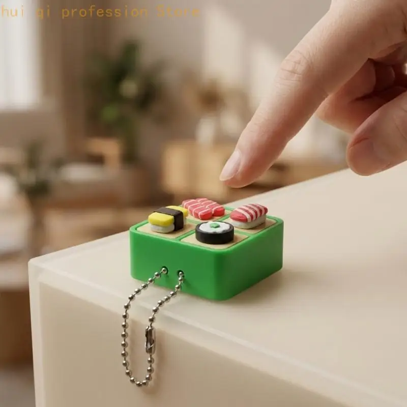 Small Sushi Box Press Keychain Toy with Button Top and Metal Chain for Desk, Bag, Pack, and Daily Travel Uses H8WE