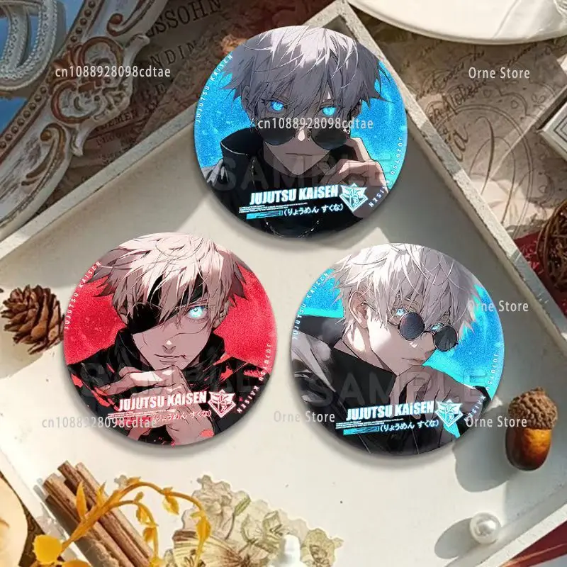 58 مللي متر أنيمي شارة Jujutsu Kaisen جولة التلبيب دبوس DIY بها بنفسك على ظهره طوق بروش الإكسسوارات هالوين هدية الكريسماس