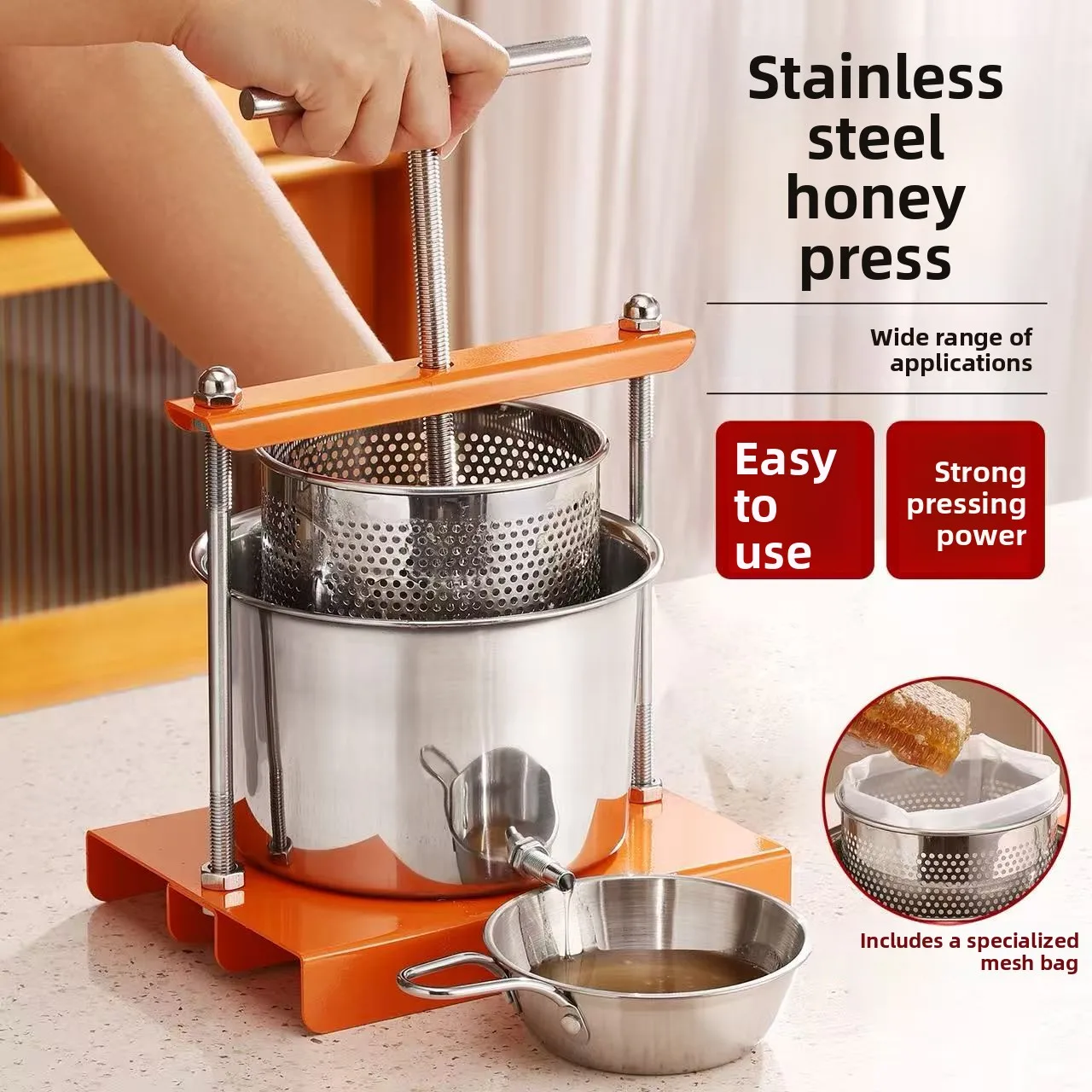 Stainless Steel Small Home Use Honey Extractor Bee Press Filter Honey Manual Juicer for Apis Cerana And Apis Mellifera