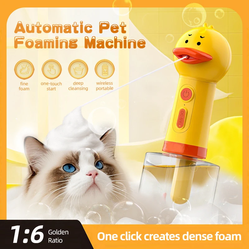 Cute Duck Pet Cleaning Bathing Electric Foam Machine Usb Charging Automatic Soap Dispenser Foam Machine Pet Accessories