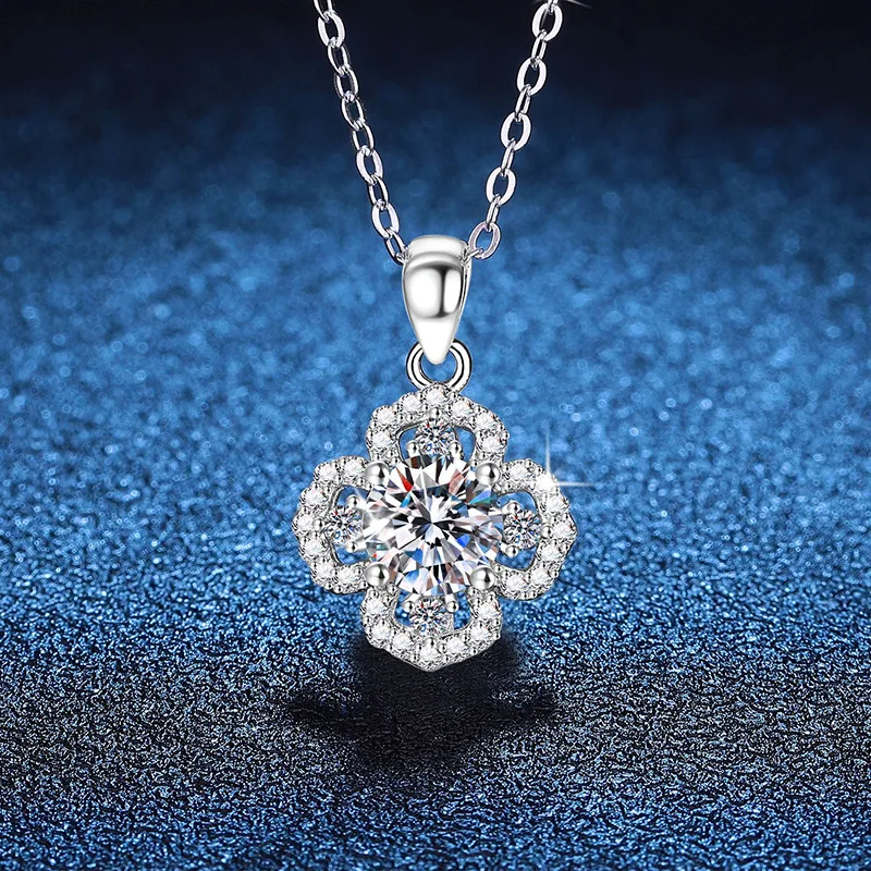 

100% настоящая платина 18 К PT950, кулон с муассанитом, новое ожерелье с четырьмя листами клевера, 1 карат, бриллиантовое ожерелье, женские свадебные ювелирные украшения