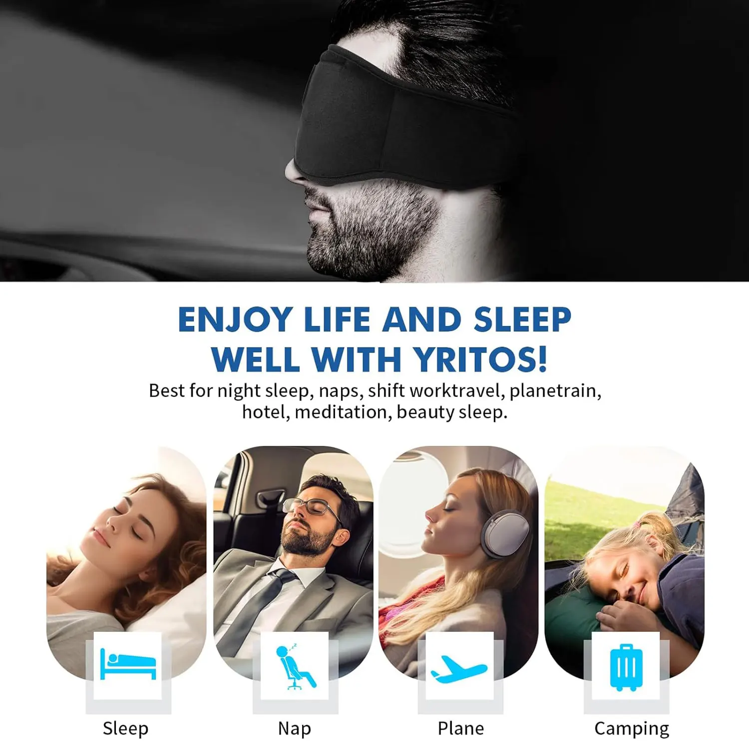 Bluetooth 5.3 Sleep Mask Headphones, Wireless Music Sleeping Eye masks, Comfort for Side Sleepers, Cool Gadget & Unique Gift