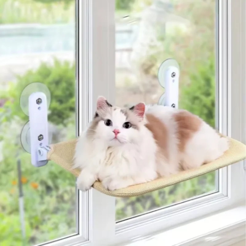 Double Suction Cups Cordless Cat Bed Hanging Platform Breathable Mesh Foldable Wall Jumping Cat Hammock Pet Bed Frame
