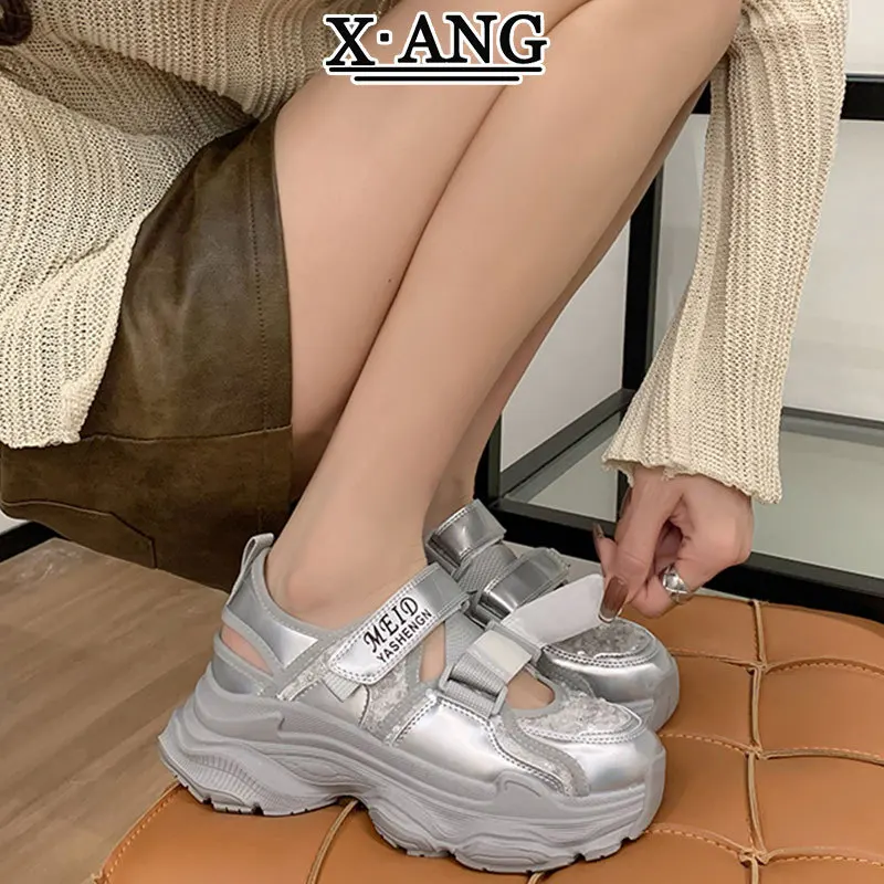Baotou Sports Sandals Ladies 2024 Summer New Hollow Breathable Thick Sole Increase Leisure Daddy Shoes