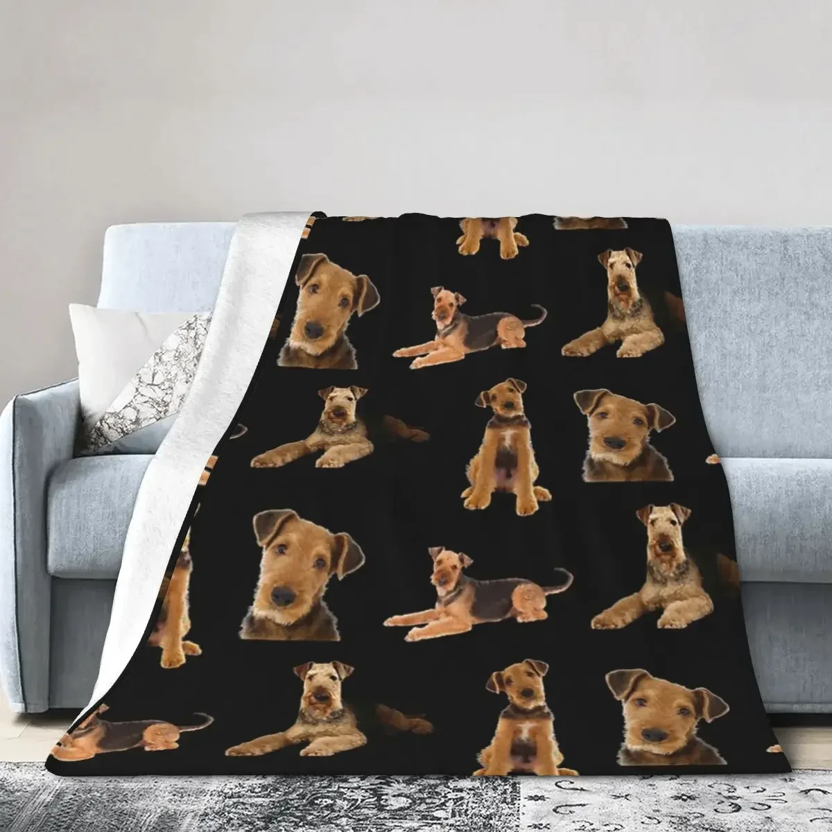 Airedale Terrier Blanket Soft Warm Flannel Throw Blanket Bedding for Bed Living room Picnic Travel Home Couch