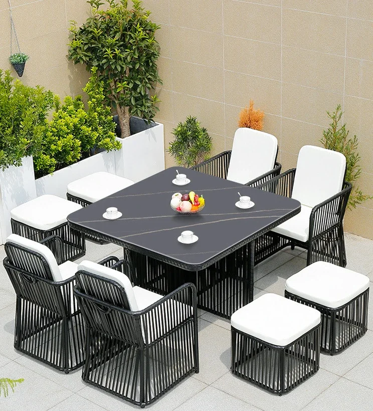 

Outdoor rock board tables and chairs, courtyard rattan chairs, balcony, five piece set, garden creative rattan weaving chairs