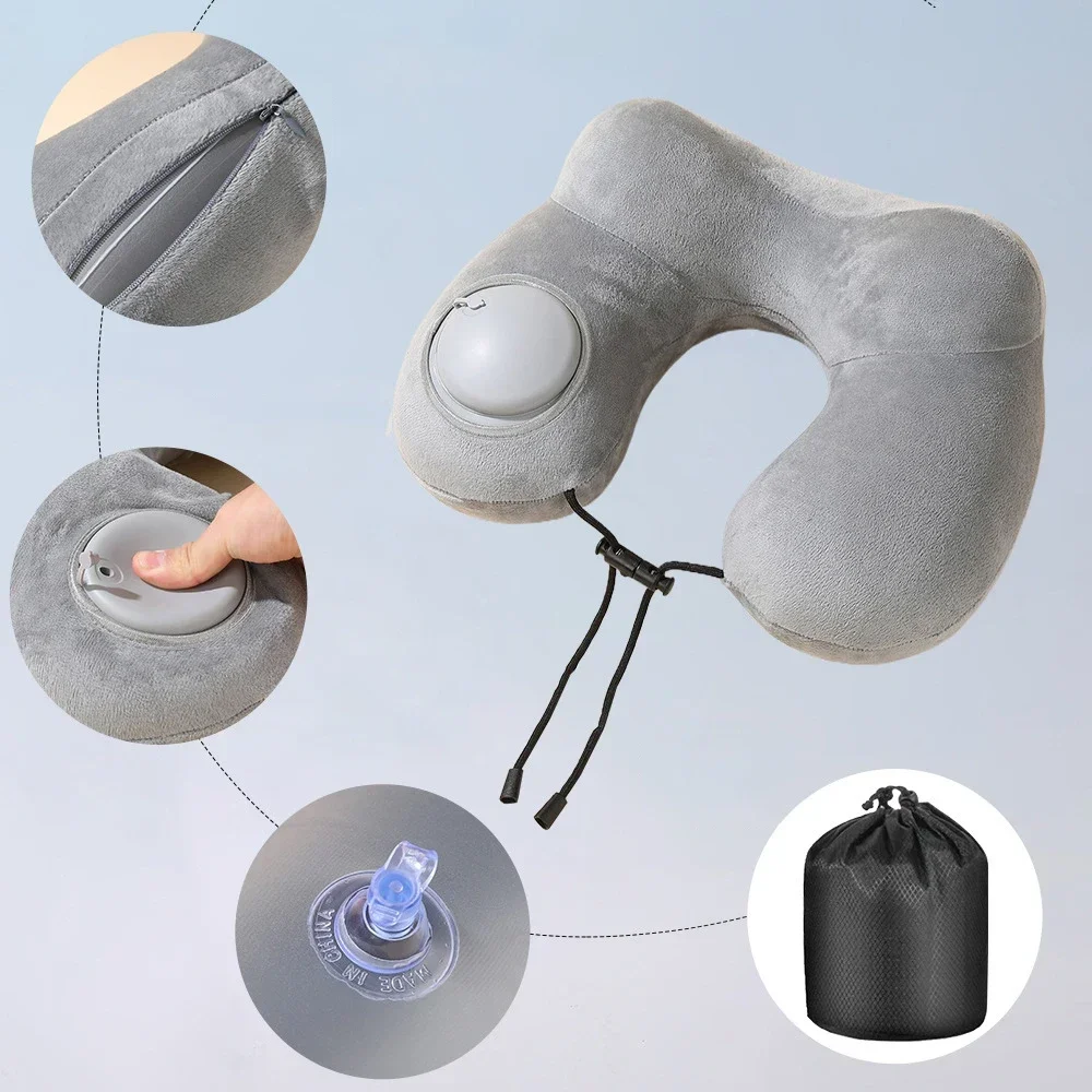 U-shaped Travel Pillow with Hump Design Press-to-inflate Portable Neck for Flight and Business Trips U-shaped for Neck Amagi