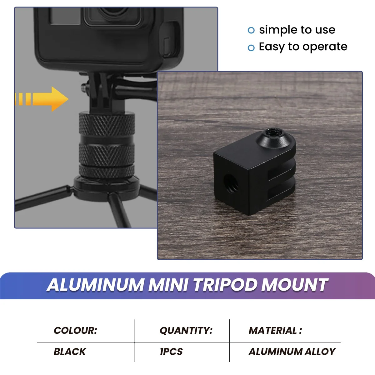 Cnc Aluminum Alloy Mini Tripod Mount Outdoor Sports Camera Base Adapter For All 1/4 Inch Screw Monopod Accessory