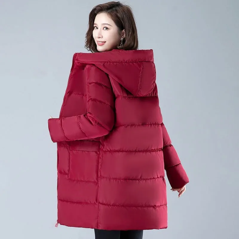 ลงเสื้อแจ็คเก็ตผ้าฝ้ายผู้หญิงเสื้อกันหนาวแฟชั่นหลวมยาวหนาWarm Parker Coat 2024 ฤดูใบไม้ร่วงฤดูหนาวใหม่Hoodedแจ็คเก็ตผ้าฝ้าย