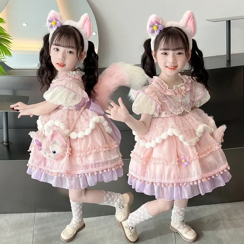 Disney Summer Dress New Princess Lingna Belle Lolita Dress Girl's High-end Birthday Dress Role-playing Western-style Clothing