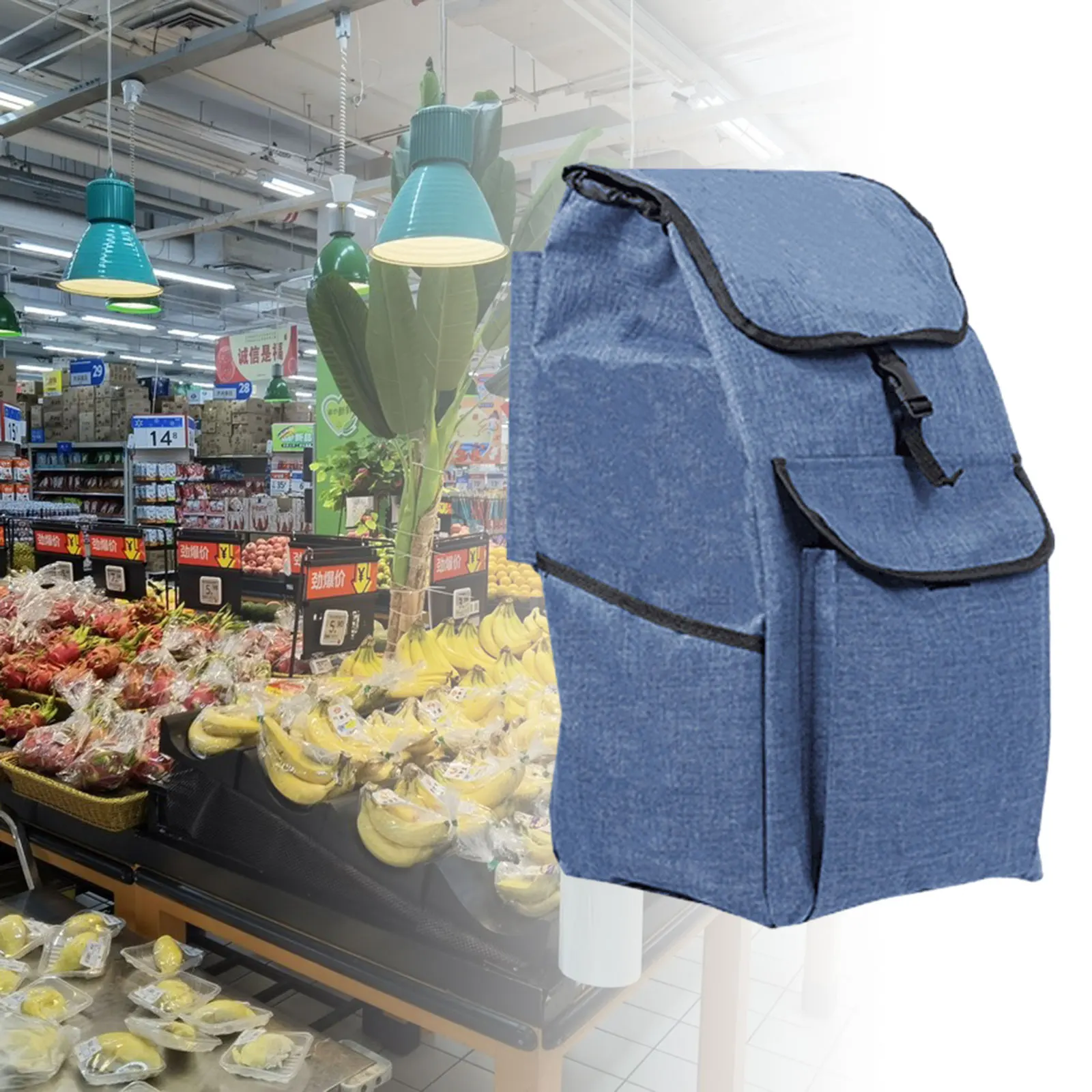 Folding Shopping Cart Replacement Bag Waterproof Trolley Cart Spare Bag for Folding Hand Truck Grocery Office Groceries Camping