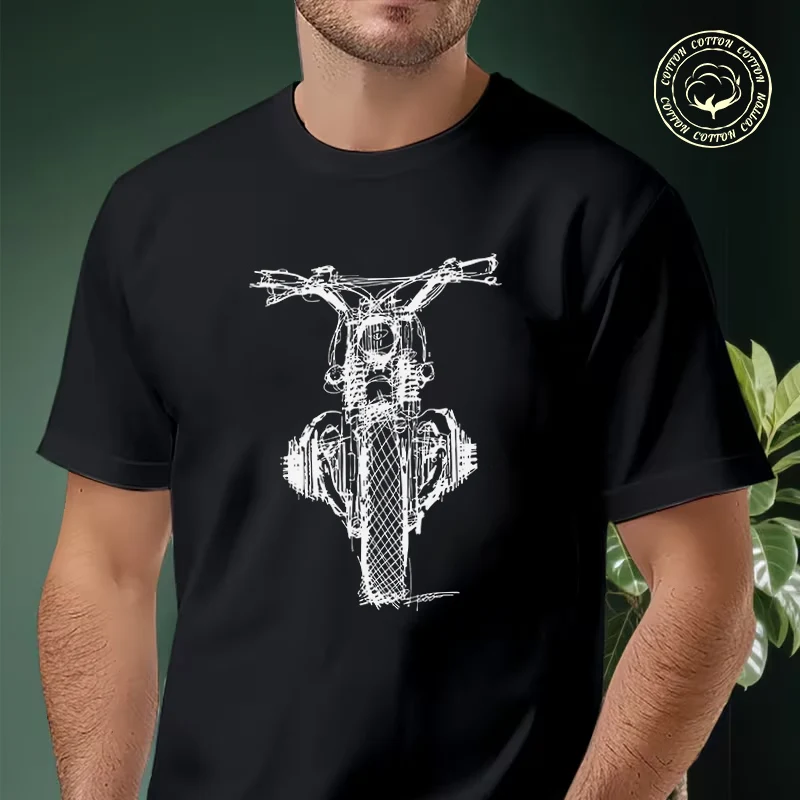 

Motorcycle Sketch Graphic Men's Moto T Shirt Casual Dress High Quality Mens Cotton Round Neck Short Sleeved T-shirt