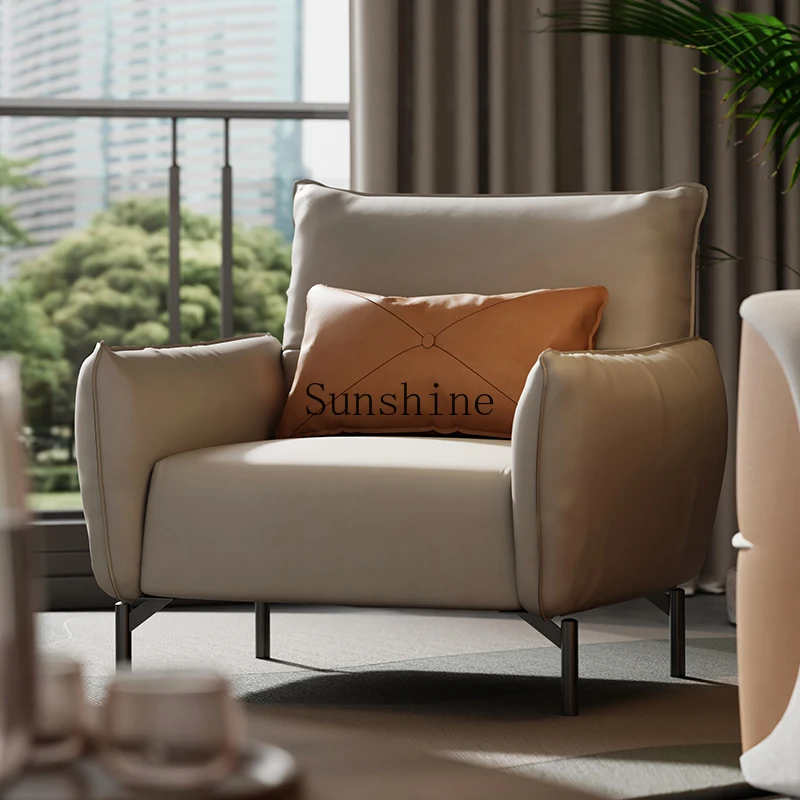 

Italian living room single sofa chair modern simple light luxury home, leather balcony negotiation area leisure