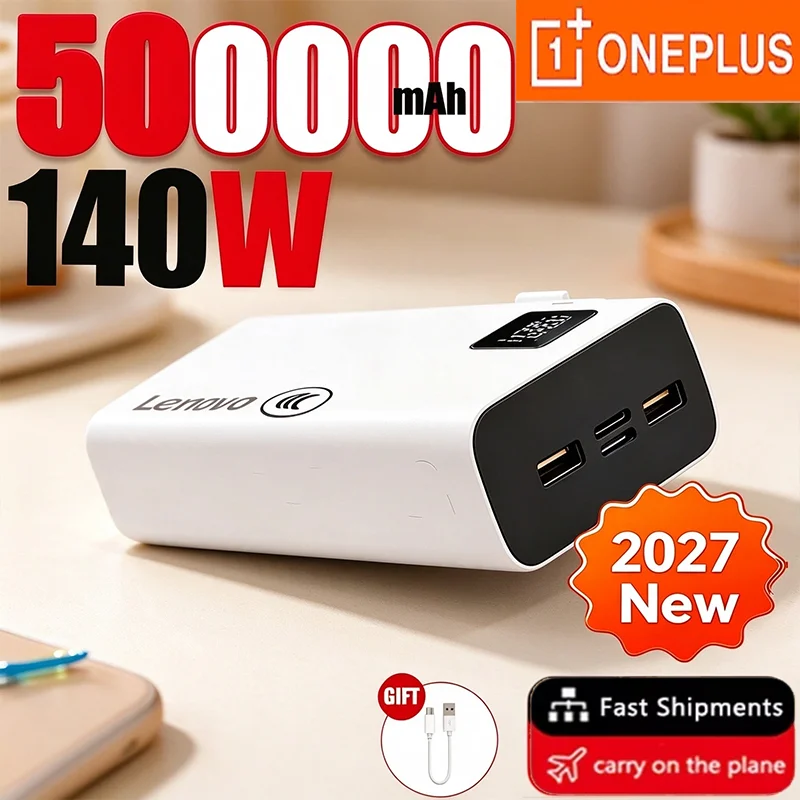OnePlus 140W Super Fast Charging Multi‑port Design Ultra Capacity 500000mAh Portable Charger Power Bank For IPhone Samsung