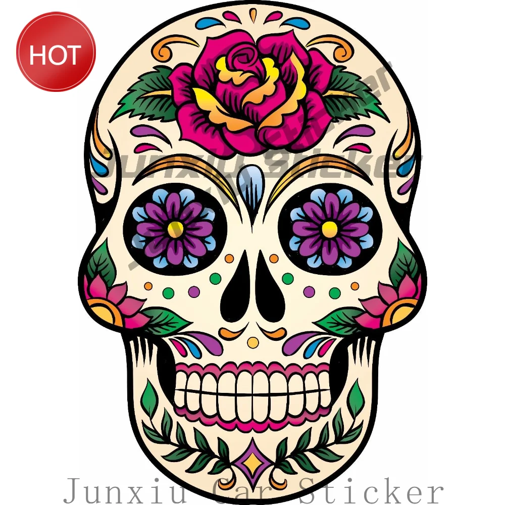 Sugar Skull Day Of The Dead PVC Car Sticker Eye Catching Decal For Car Window And Luggage Body Decoration Auto Accessories