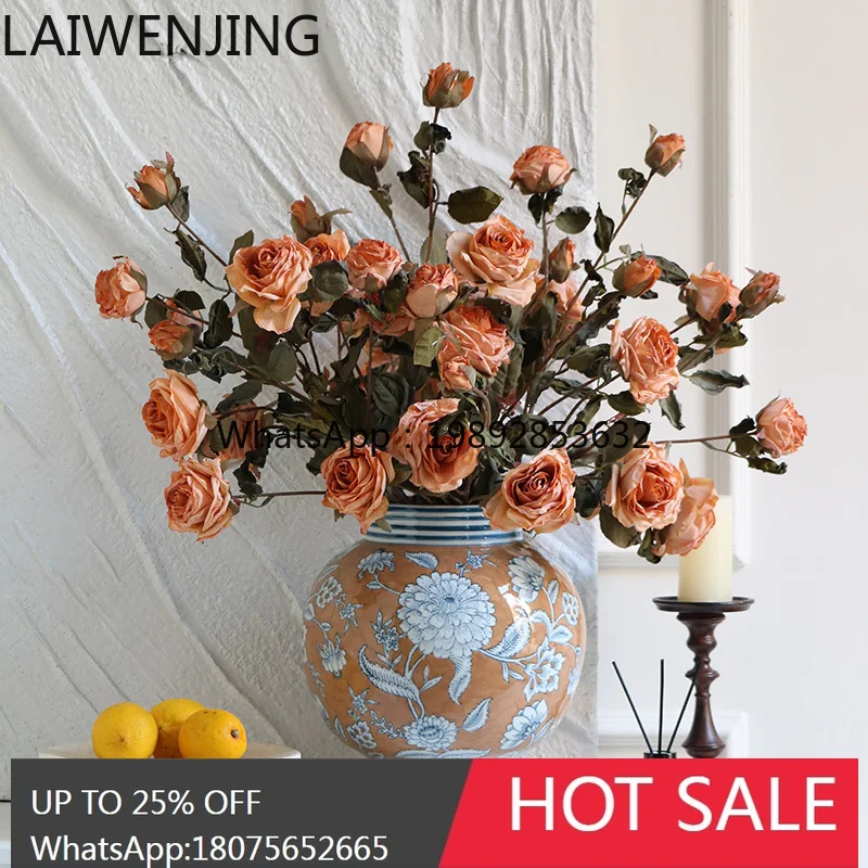 B1 etro blue and white porcelain vase light luxury high-end ornament living room flower arrangement ceramic flower ware