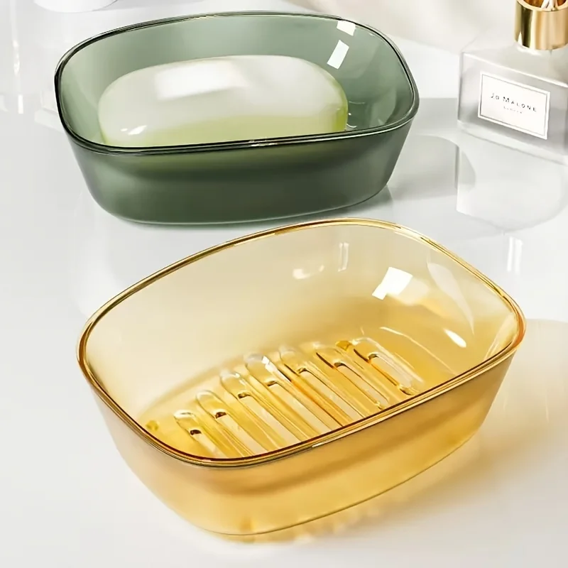 Macaron Transparent Soap Dish Double Layer Draining Soap Holder Anti-slip Soap Tray for Bathroom Shower Sink Countertop Storage