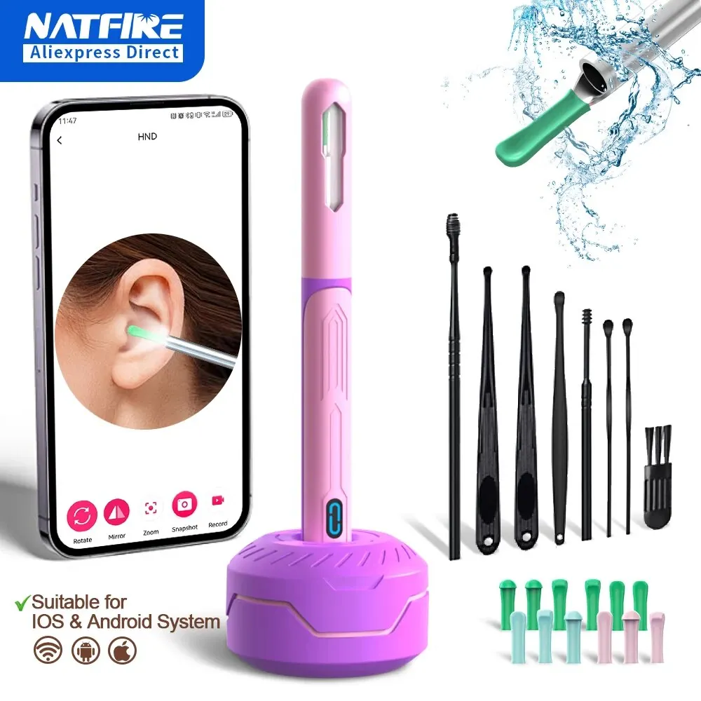 Nettoyeur d'oreille sans fil avec caméra, 6 lumières LED, objectif 3.6mm, outil d'élimination du cérumen, caméra, prise de Photos vidéo, HD, cure-oreille, cadeaux