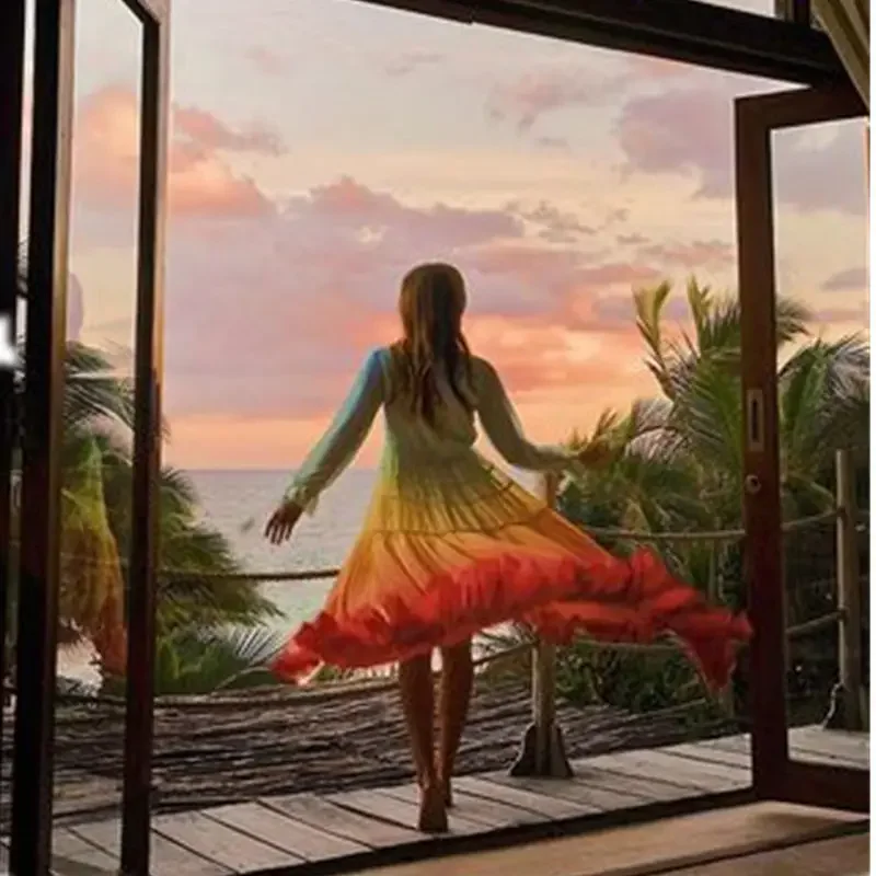 2025 여성용 비치 휴가 여름 드레스, 루즈핏 커버업 우아한 롱 드레스