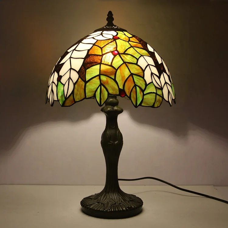 Tiffany Style Table Lamps 12 Inch Unique Leaf Stained Glass Lamp Desk Light Creative Art Home Decor
