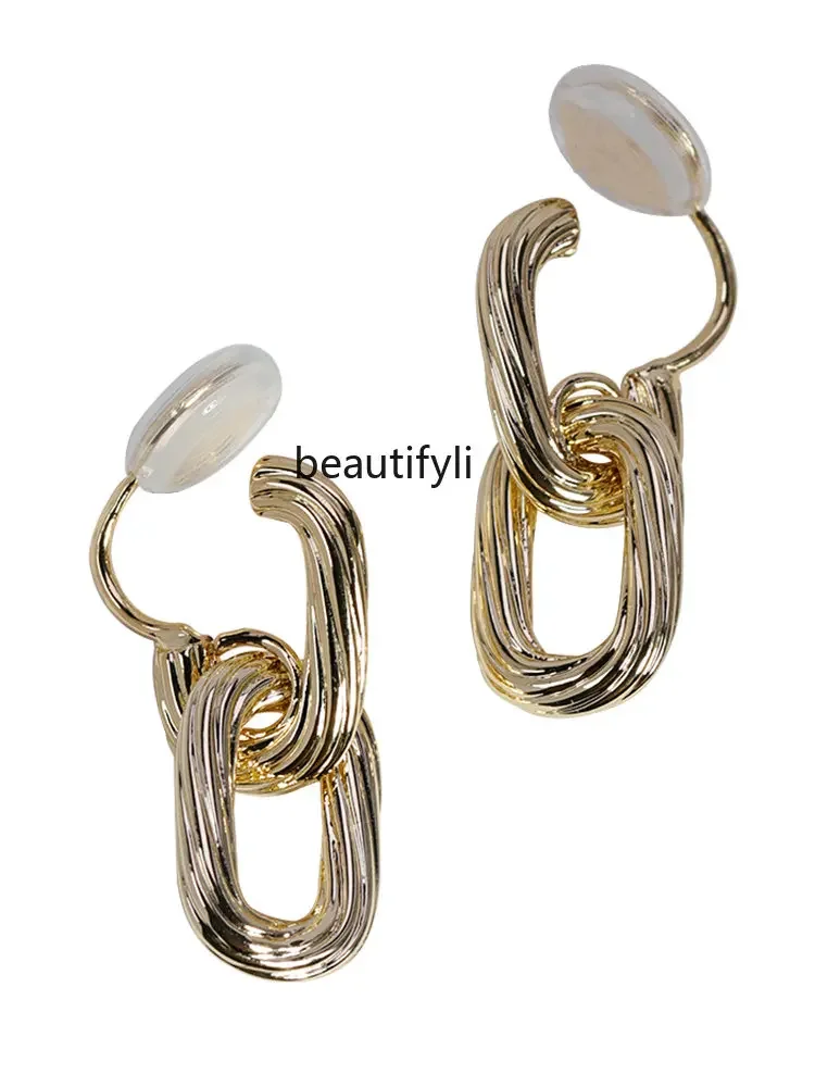 

yj Simple Metal Oval Ring Buckle without Piercing One-Piece Ear Clip Silver Pin Ear Studs