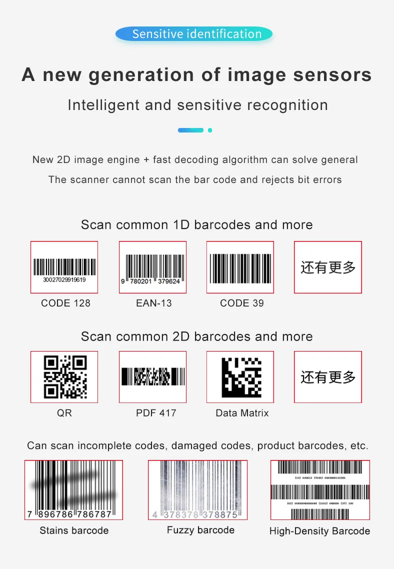Barcode Scanner Drahtlose/verdrahtete 1D 2D Reader Bild QR PDF417 Daten Matrix Code Bar Pistole RS232 Bluetooth