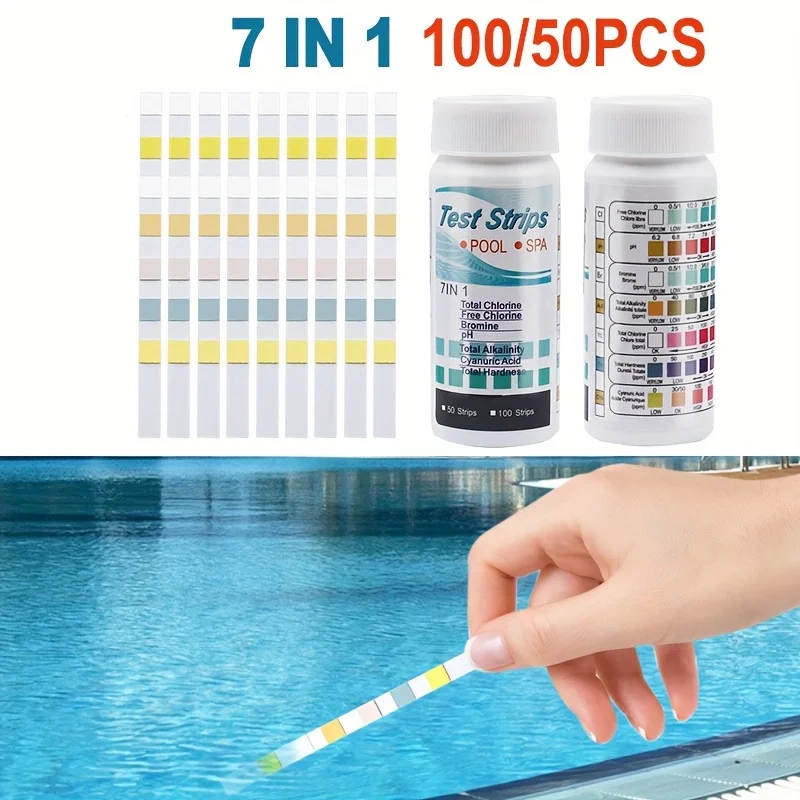 7-in-1 50/100pcs Swimming Pool PH Test Strip Chlorine Value Alkalinity Hardness Test Strip PH Meter Aquarium Pool Cleaner Tester
