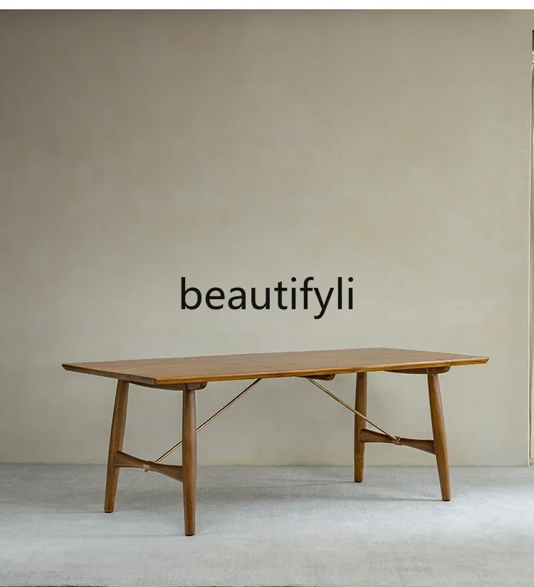 Medieval retro style Indonesia imported teak all solid wood rectangular dining table designer desk