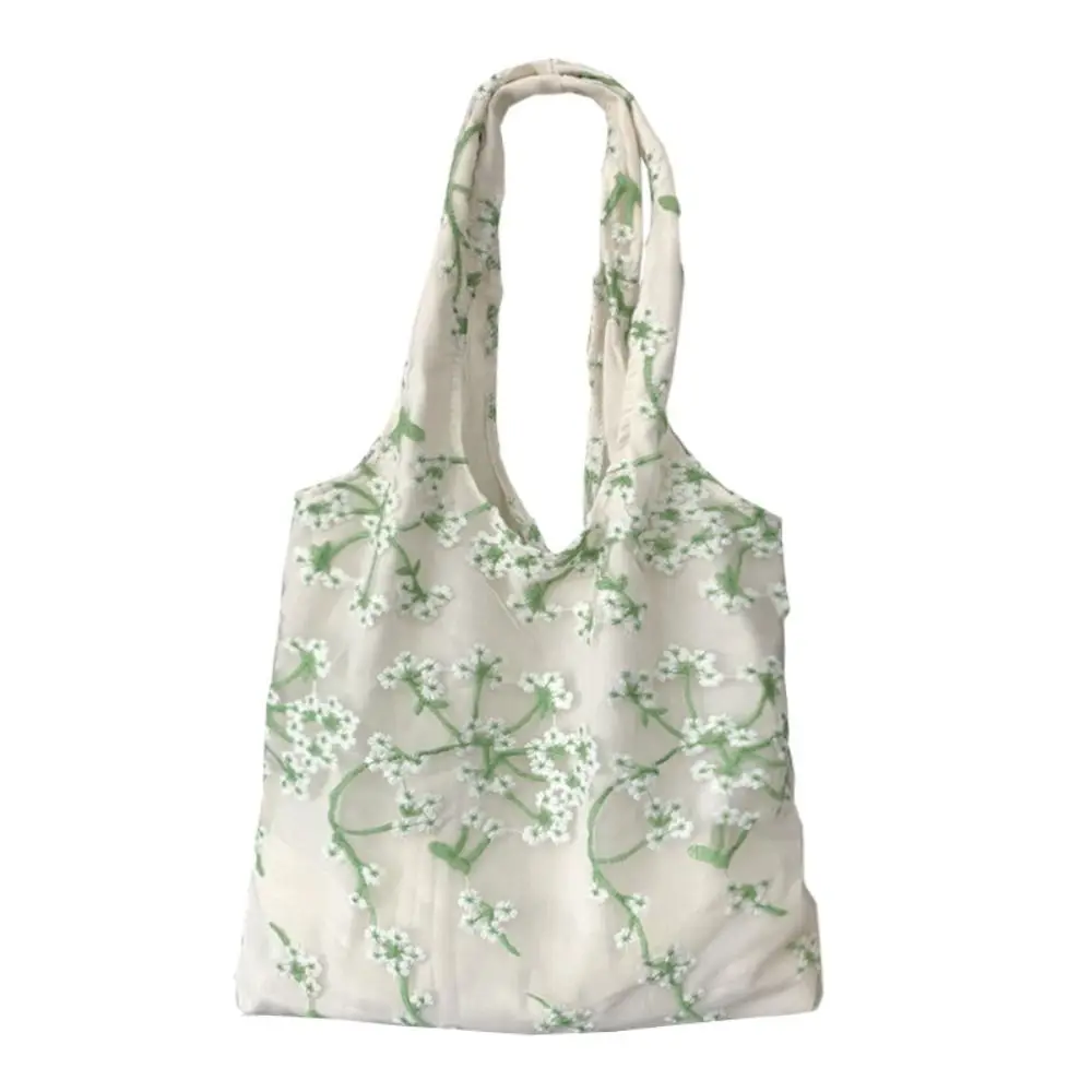

Retro Flower Embroidery Shoulder Bag Mesh Chinese Style Lace Handbag Storage Bag Ancient Style Canvas Tote Bag Student