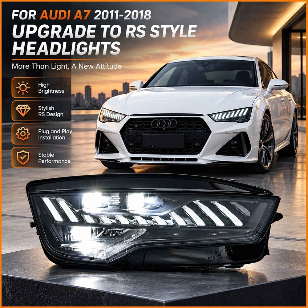 For Audi A7 S7 C7 Matrix LED Headlights Smoked RS Style Sequential DRL Upgrade Pair 2011 2012 2013 2014 2015 2016 2017 2018