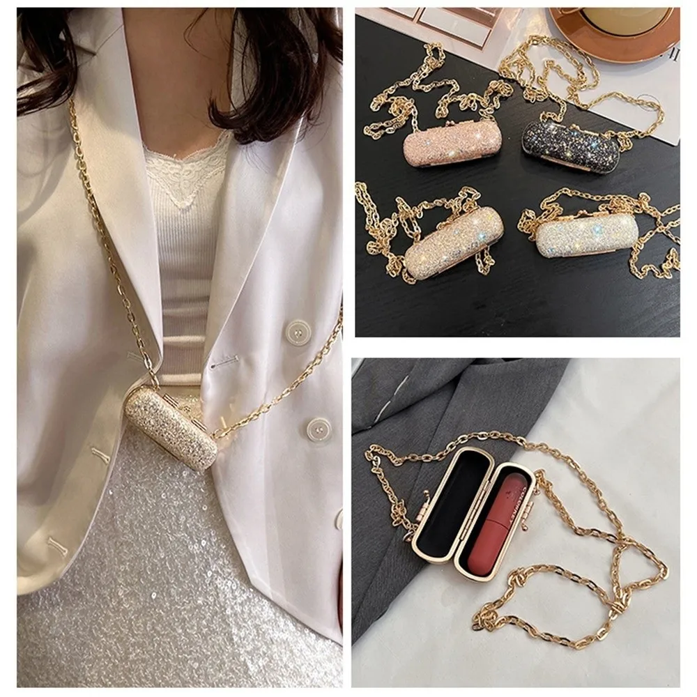 

Portable Glitter Evening Banquet Bag Mini Sequin Crossbody Box Handbag Elegant Single Shoulder Lipstick Storage Bag Women