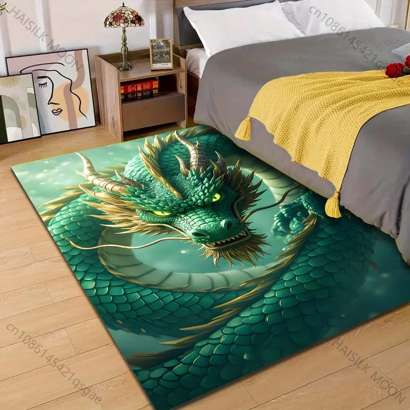 1PC Majestic green dragon coiled Print Carpet Rug for Living Room Bedroom Sofa Doormat Home Decor Non-slip Floor Mat