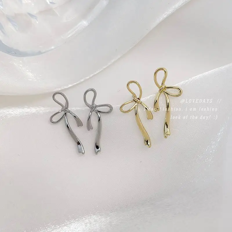 Metal Bow Ribbon Earrings Metal Material Stylish Comfortable For Daily Party Street Wear Sweet Cool Look For Fashion Ladies