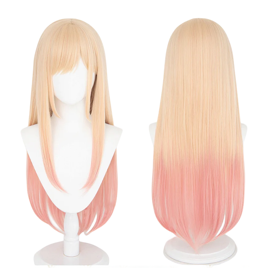 Anime Querida Marin Kitagawa Perucas Cosplay, Cabelo Resistente ao Calor Gradiente, Loiro Longo, Gradiente Rosa, Peruca de Festa e WigCap, Alta Qualidade