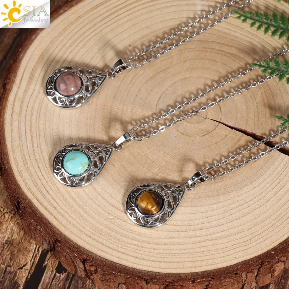 CSAlbanWater-Collier pendentif en cristal, pierre naturelle de guérison, cabachon, perle d'énergie, améthystes, œil de tigre, quartz rose, bijoux H557