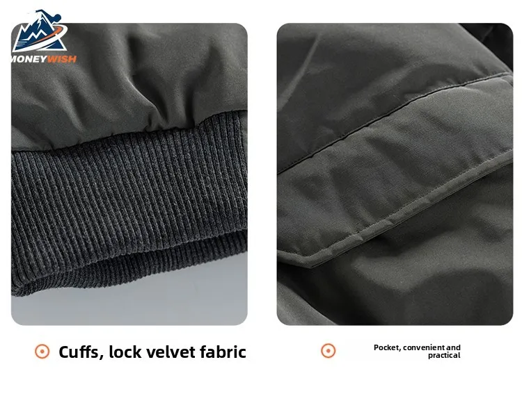 MONEYWISH Down Jacket 2025 Retro Tooling Style Thick Velvet Cold Protection Warmth Fur Neck Coat Outdoor Casual Winter Down Coat