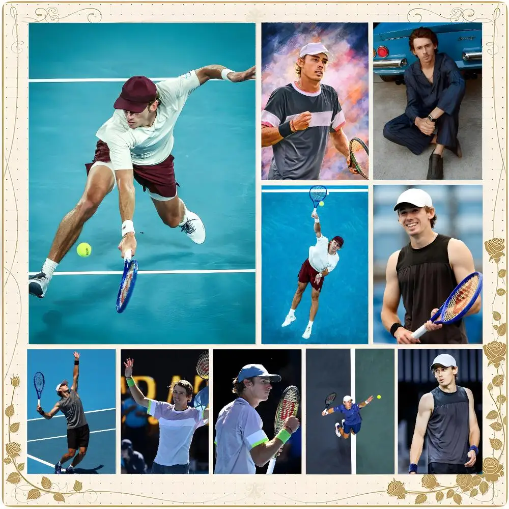 Agile Determined Athlete A-Alex De Minaur Poster Framed Wall Art Painting for Living Room Interior Decor and Gift Options
