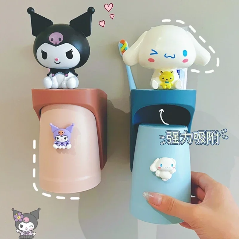 Childrens Anime Kawaii Magnetic Suction Inverted Toothbrush Mouthwash Cup Sanrios Cinnamoroll Kuromi Cartoon Wall Hanging Home