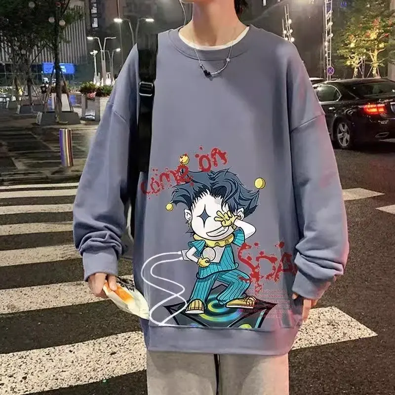 Korean Style Thick Loose Round Neck Sweatshirt Print Cartoon Pullover Men Harajuku Sweatshirt Hip Hop Fashion Streetwear Y2K