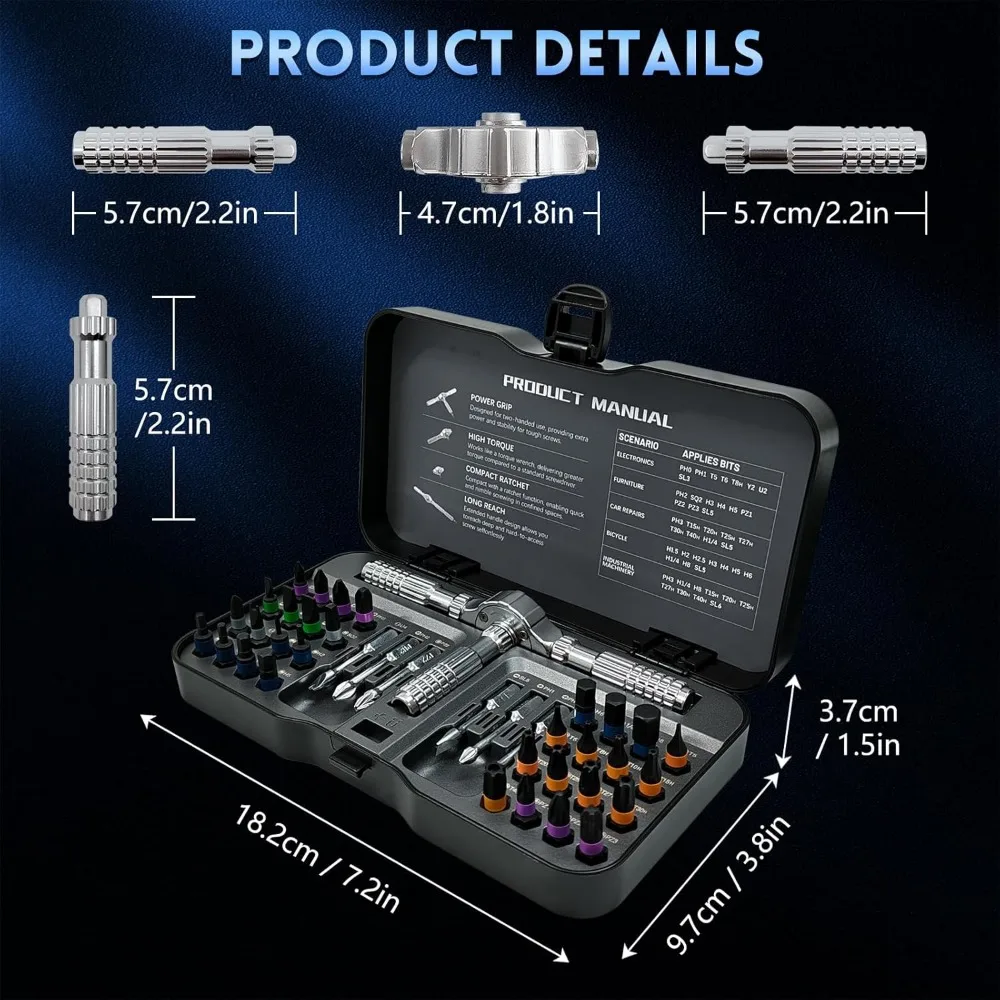 Set Obeng Ratchet 40 in 1, Set Mata Obeng Magnetik Baja S2, Kit Alat Perbaikan Portabel dan Ringkas untuk Elektronik, Komputer