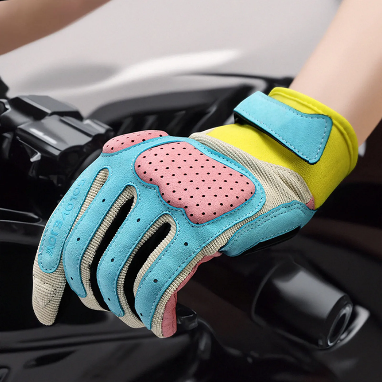 

Color Blocked Riding Gloves Thick Anti Slip And Wear-Resistant Motorcycle Gloves Breathable Shock-Absorbing Motorcycle Gloves