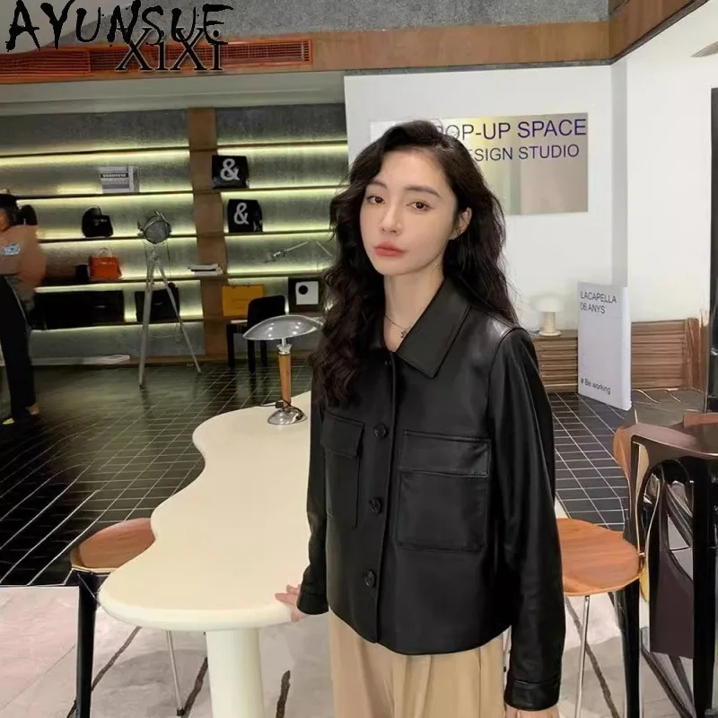 AYUNSUE Echtlederjacke Damen 2025, echtes Schaffell, Damenjacken, Frühlings-Herbstkleidung, pflanzliches Bräunung, Mohamedха Ж 2019